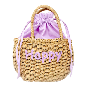 Wicker Basket Handbag - Happy