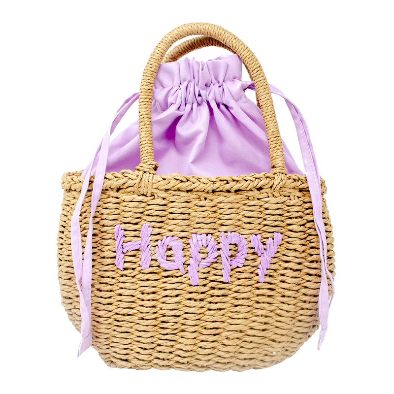 Wicker Basket Handbag - Happy