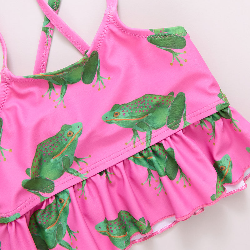 Girls Joy Tankini - Magenta Pink Frogs