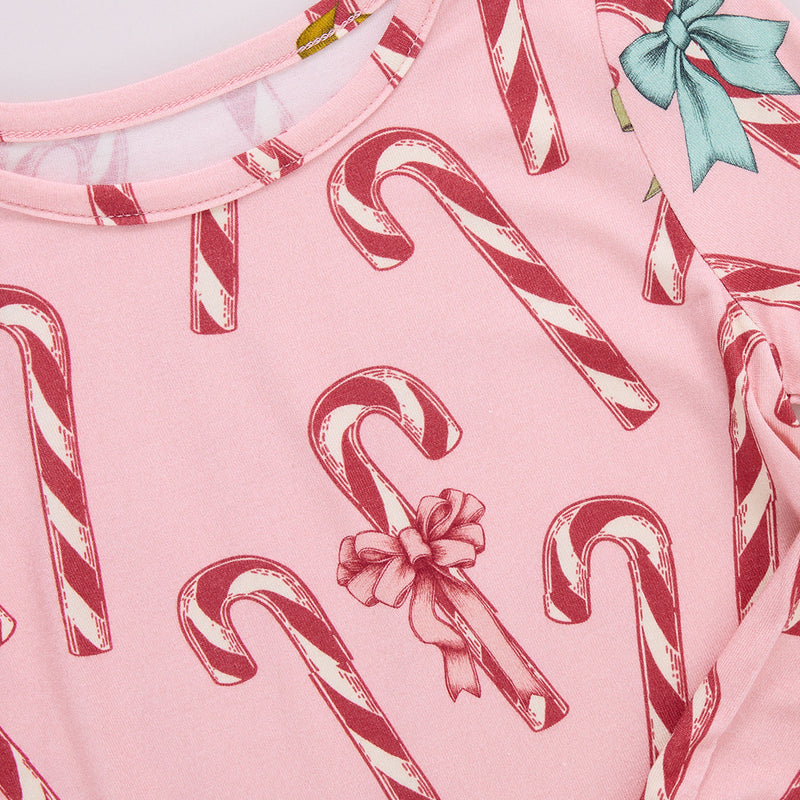 Kids Bamboo PJ Set - Pink Candy Cane Lane