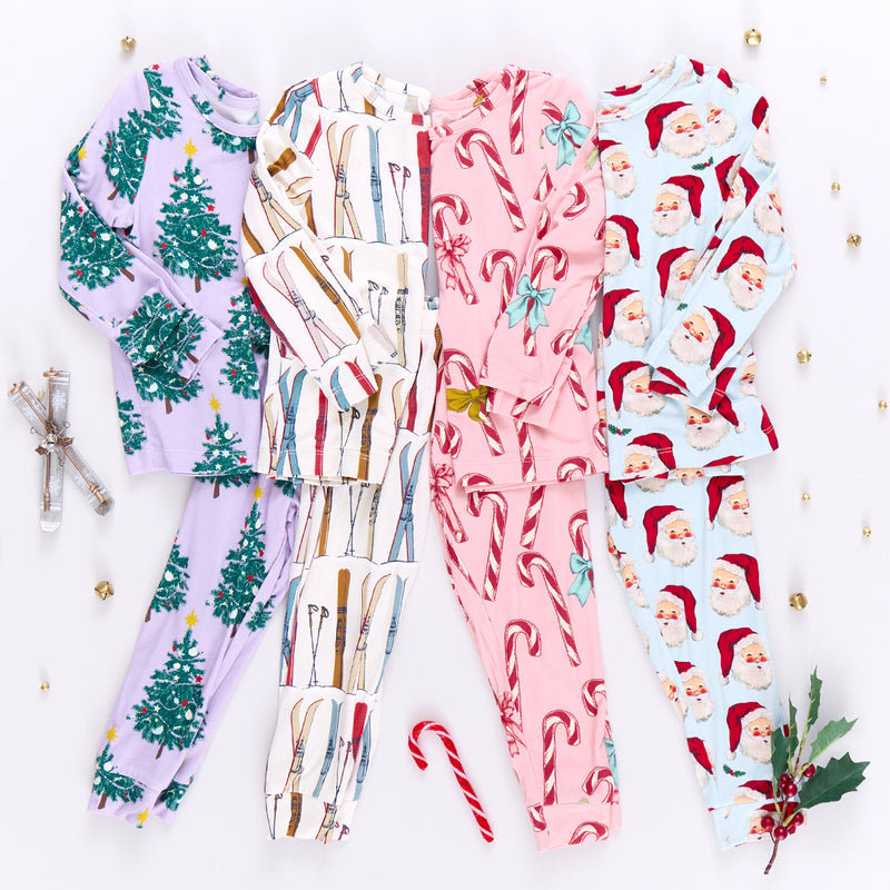 Kids Bamboo PJ Set - Pink Candy Cane Lane