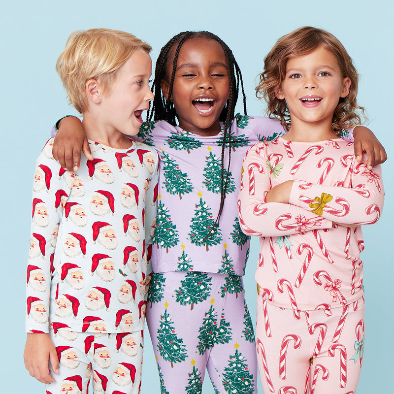 Kids Bamboo PJ Set - Purple Flocked Tree