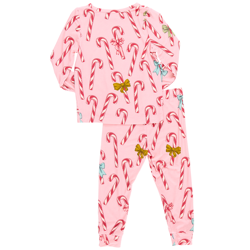 Kids Bamboo PJ Set - Pink Candy Cane Lane