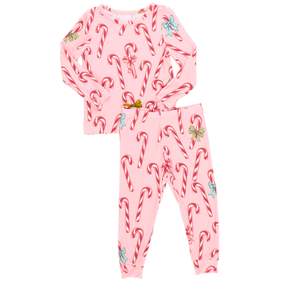 Kids Bamboo PJ Set - Pink Candy Cane Lane