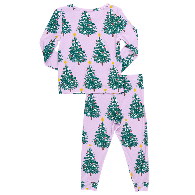 Kids Bamboo PJ Set - Purple Flocked Tree