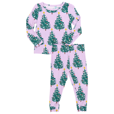 Kids Bamboo PJ Set - Purple Flocked Tree