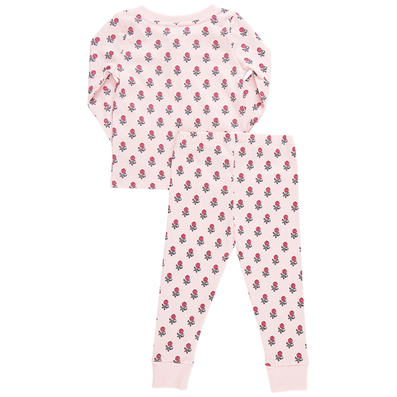 Kids Organic Henley PJ - Pink Tiny Flower Block Print