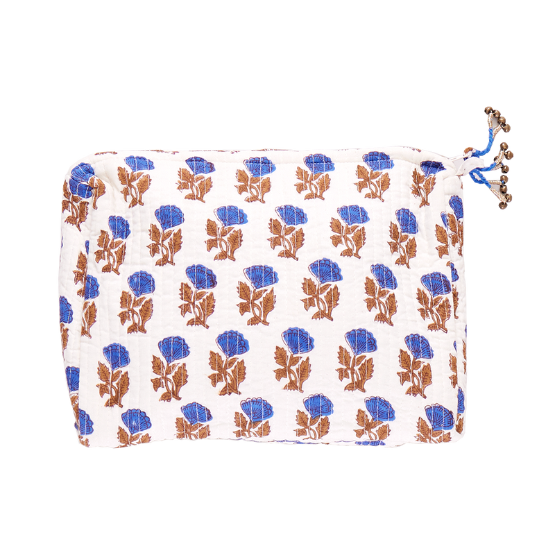 Large Quilted Pouch - Blue Flower Drop