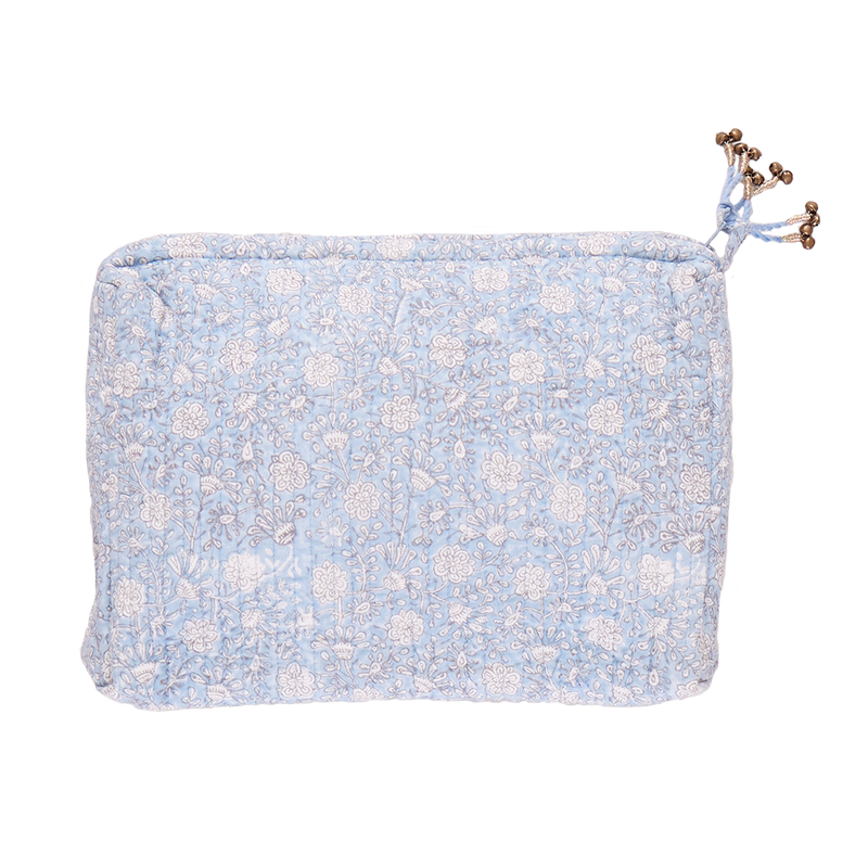 Large Quilted Pouch - Light Blue Garden