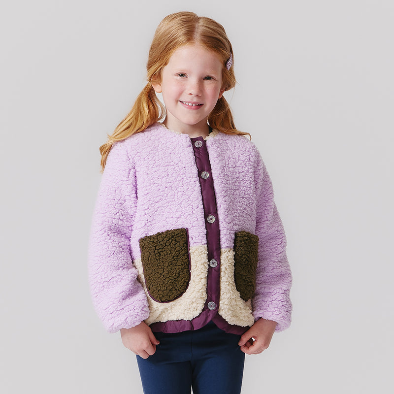 Girls Ruth Sherpa Jacket - Lavender Color Block