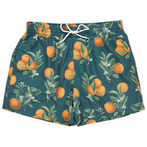 Mens Swim Trunk - Green Botanical Oranges