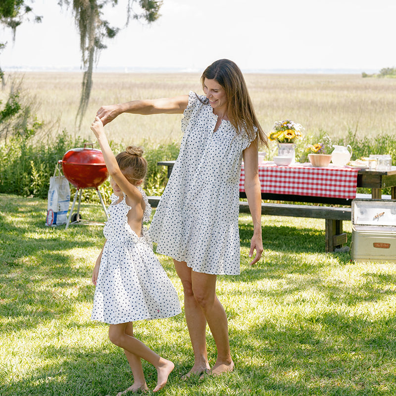 Girls Marceline Dress - Cream Ditsy Stars