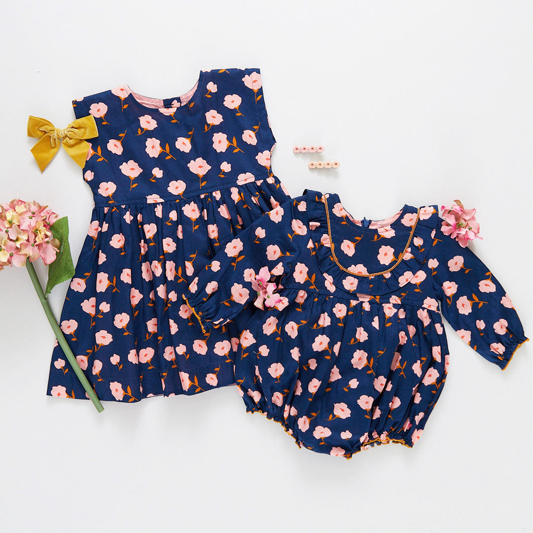 Girls Adaline Dress - Flower Chicken – Toss Pink Navy