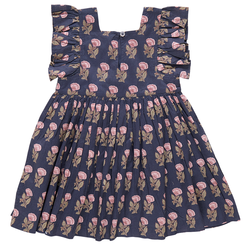 Girls Elsie Dress - Navy Flower Drop