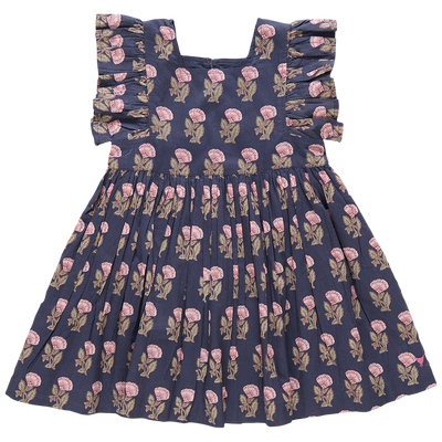 Girls Elsie Dress - Navy Flower Drop