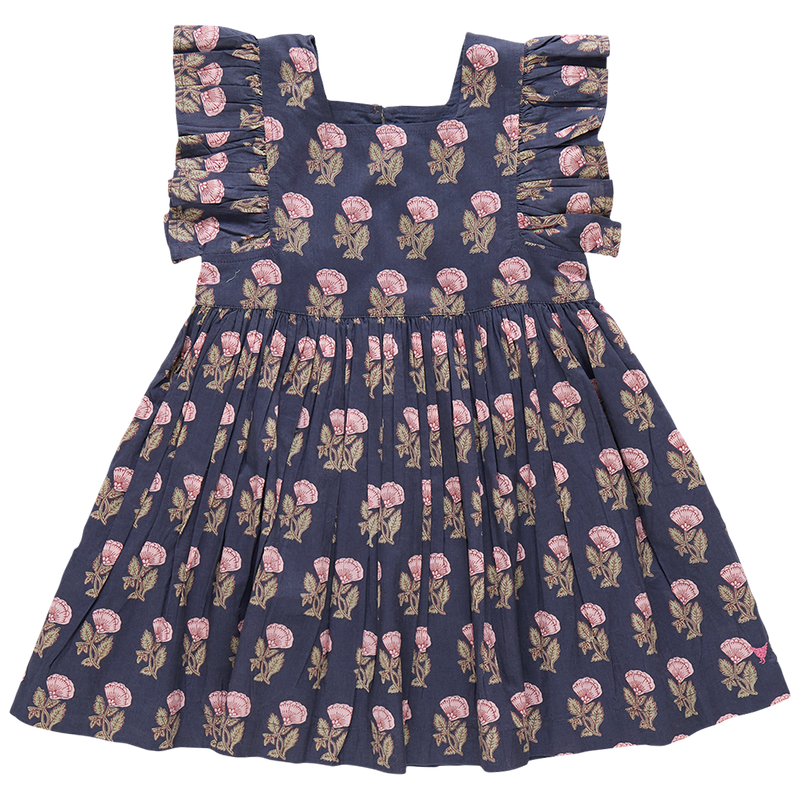 Girls Elsie Dress - Navy Flower Drop