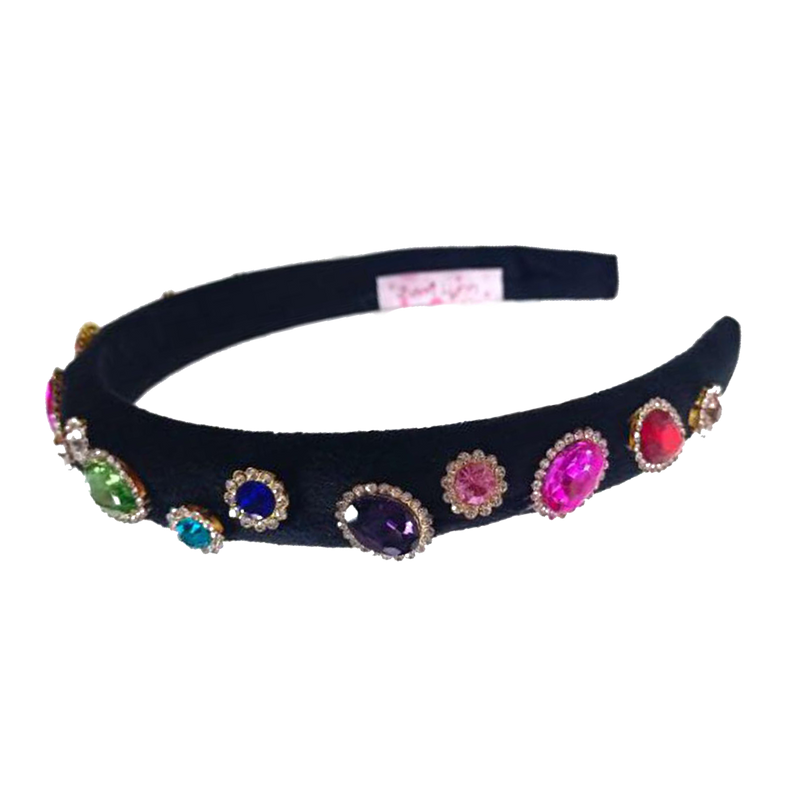 Thin Jeweled Padded Headband - Navy