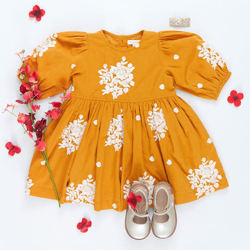 Girls Brooke Dress - Inca Gold Embroidery