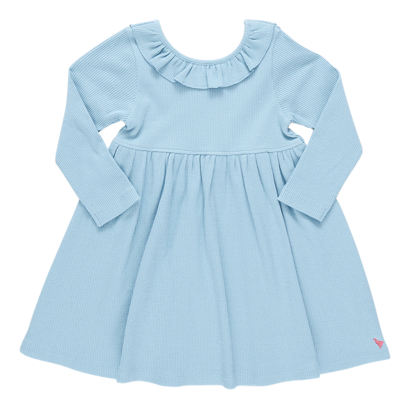 Girls Organic Princess Diana Rib Dress - Light Blue