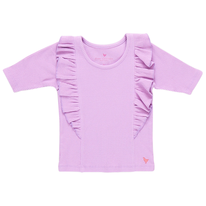 Girls Organic Ruffle Rib Top - Lavender