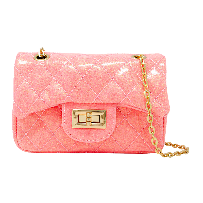 Quilted Metallic Gold Clasp Bag - Bubblegum