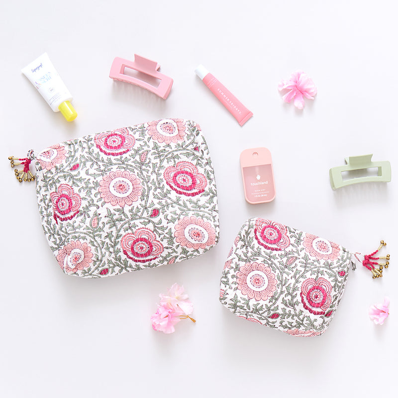 Small Quilted Pouch - Pink Lisbon Floral