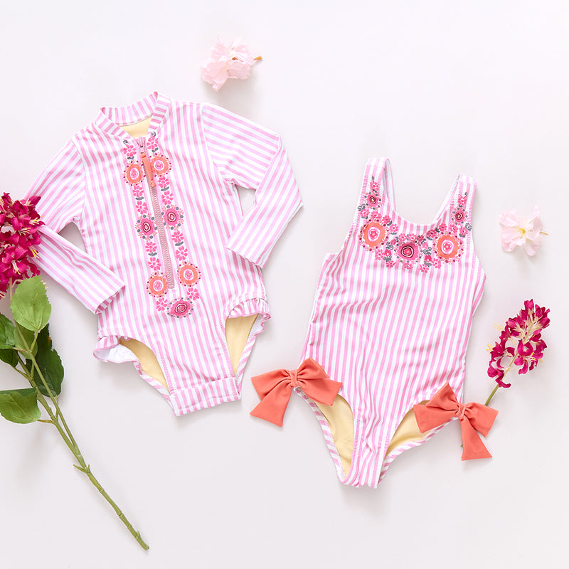 Baby Girls Arden Suit - Pink Faux Embroidery Stripe