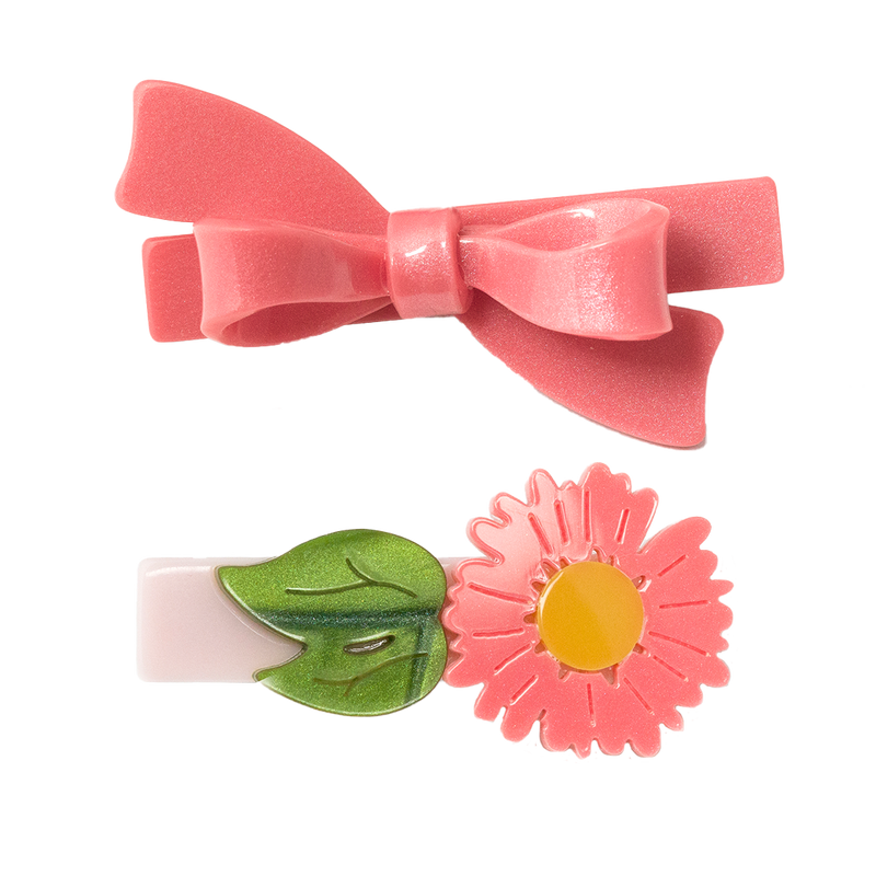 Alligator Clip Set - Pink Shimmer Daisy