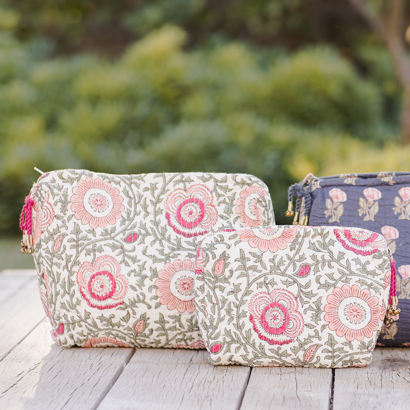 Large Quilted Pouch - Pink Lisbon Floral