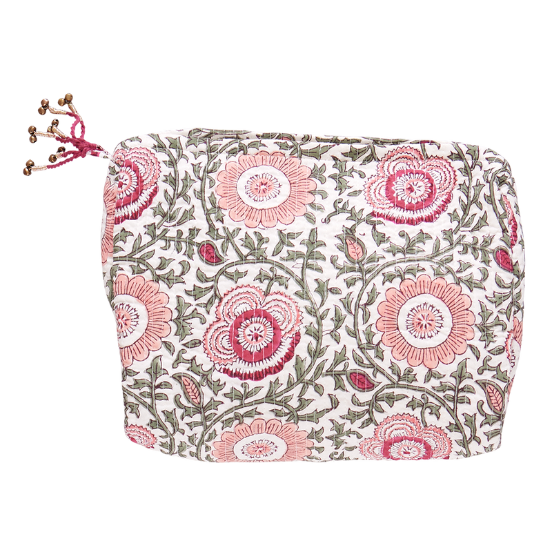 Large Quilted Pouch - Pink Lisbon Floral