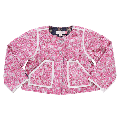 Girls Reversible Quilted Jacket - Hot Pink Garden Floral