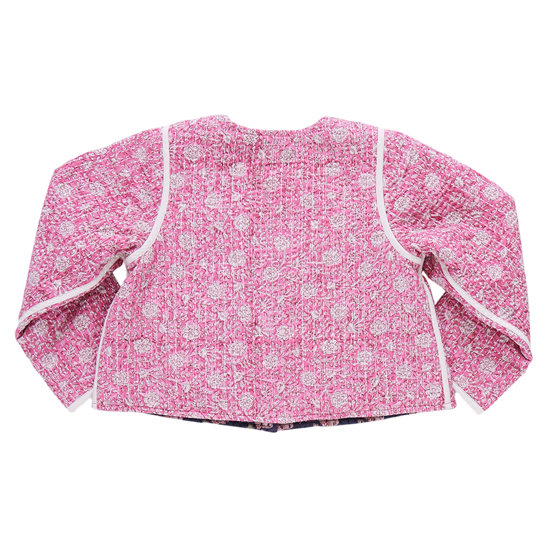 Girls Reversible Quilted Jacket - Hot Pink Garden Floral