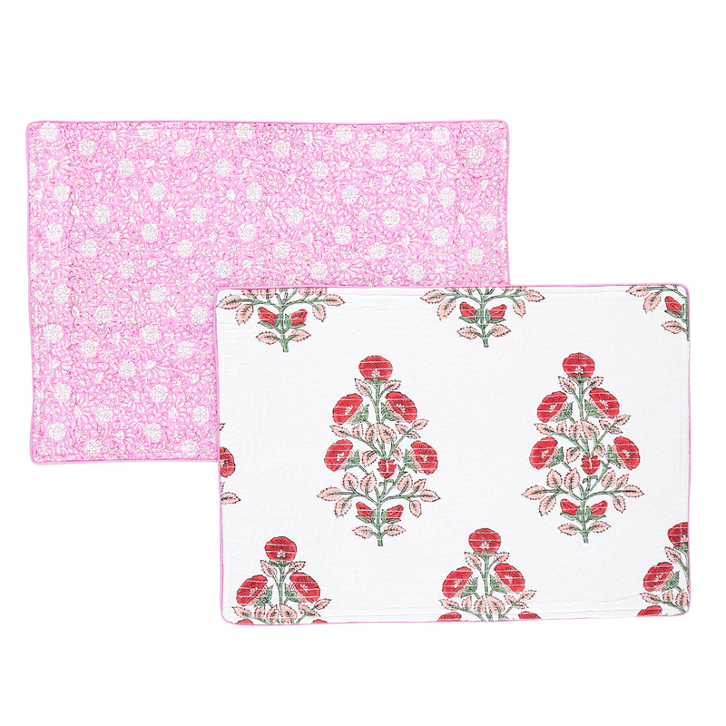 Quilted Placemat Set of 2 - Pink Garden