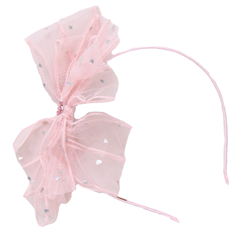 Heart Jeweled Tulle Headband- Light Pink