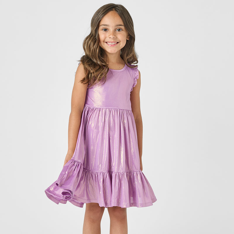 Girls Lame Kelsey Dress - Purple