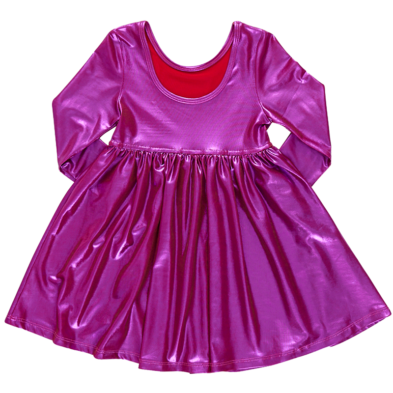 Girls Lame Steph Dress - Red Pink Shimmer