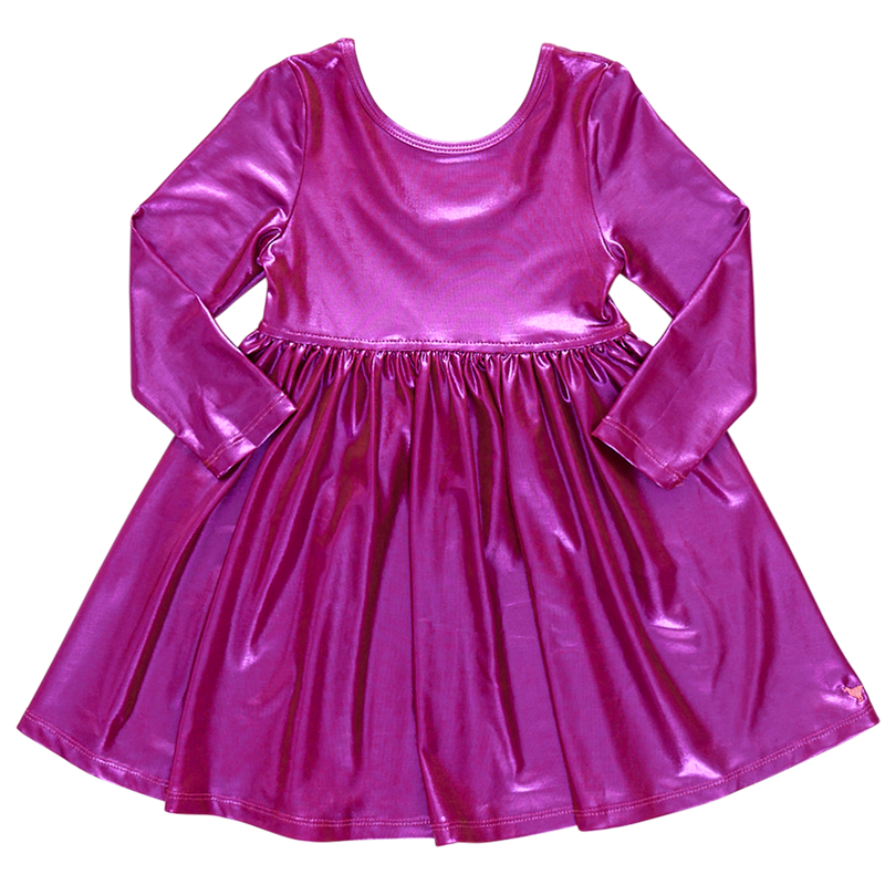 Girls Lame Steph Dress - Red Pink Shimmer