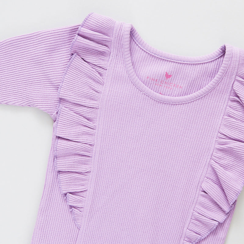 Girls Organic Ruffle Rib Top - Lavender