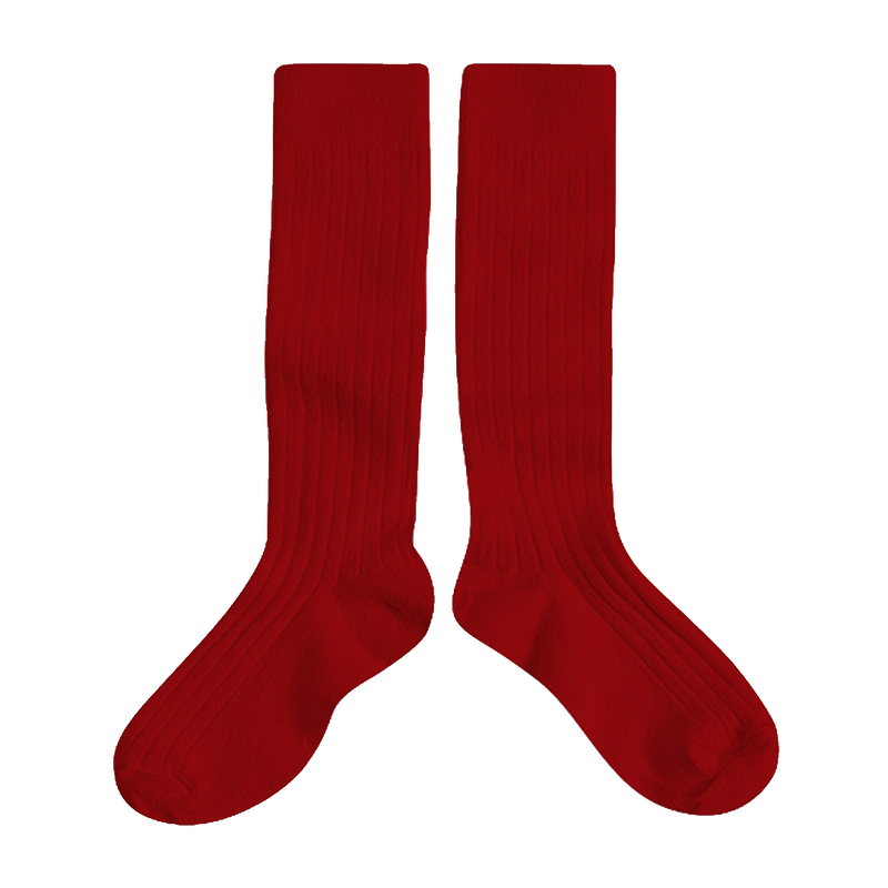 Ribbed Knee High Sock - Carmine Red