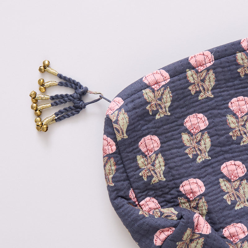 Small Quilted Pouch - Navy Flower Drop