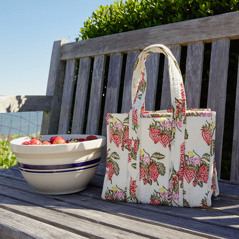 Reversible Small Quilted Tote - Wild Strawberries