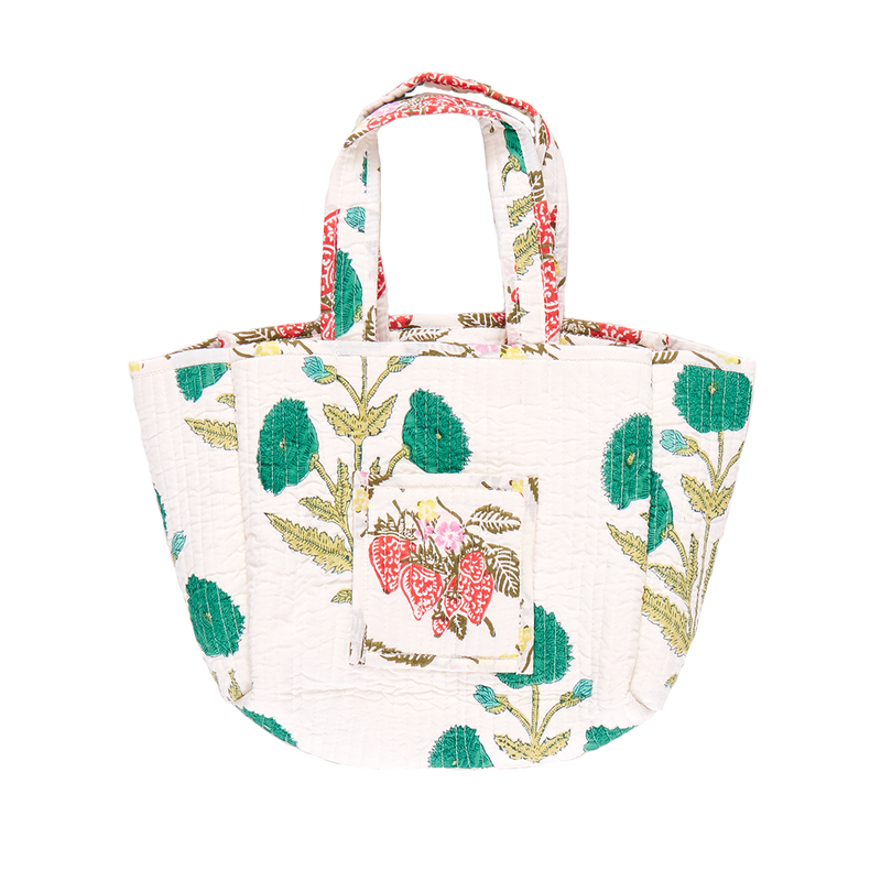 Reversible Small Quilted Tote - Wild Strawberries