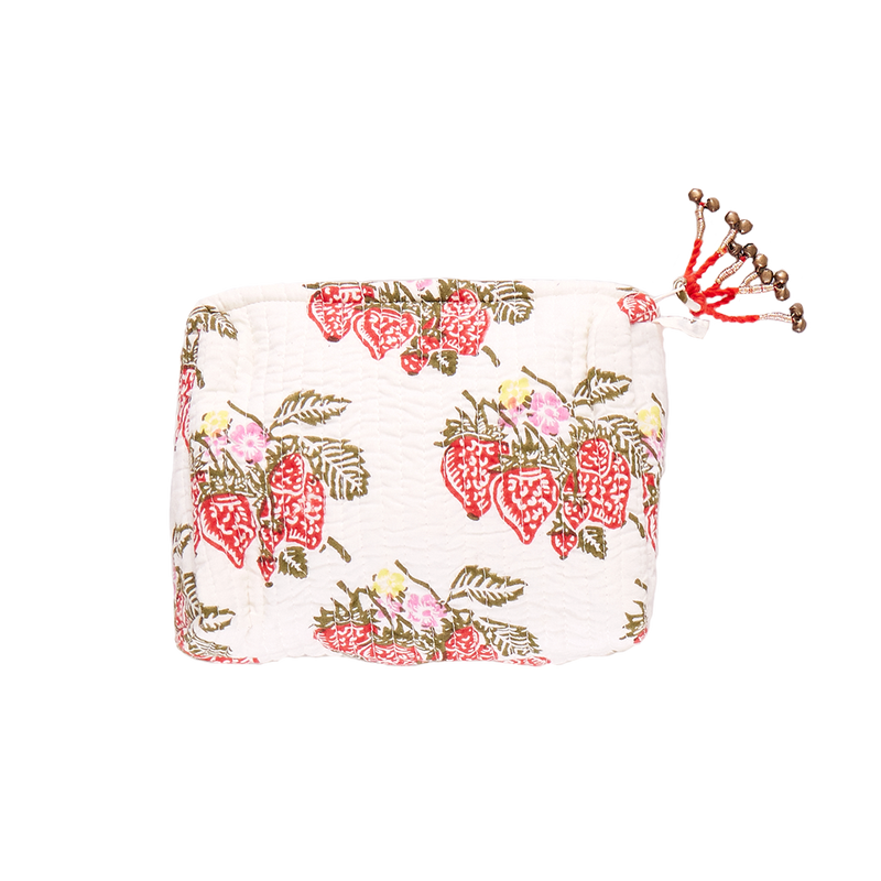 Small Quilted Pouch - Wild Strawberries