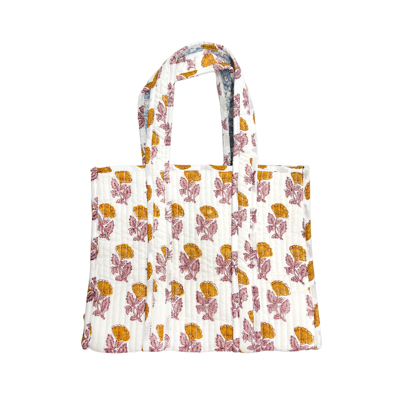 Reversible Small Quilted Tote - Yellow Flower Drop
