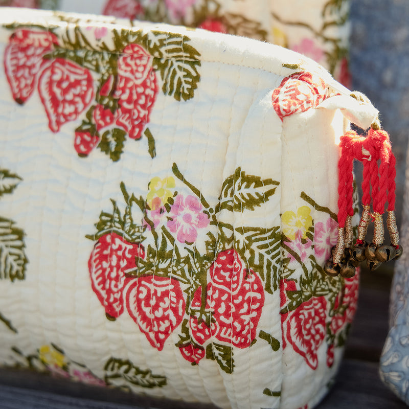 Large Quilted Pouch - Wild Strawberries