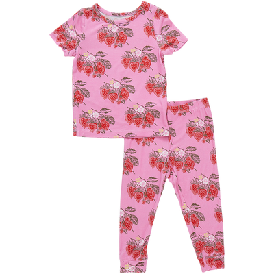 Kids Bamboo PJ Set - Pink Wild Strawberries