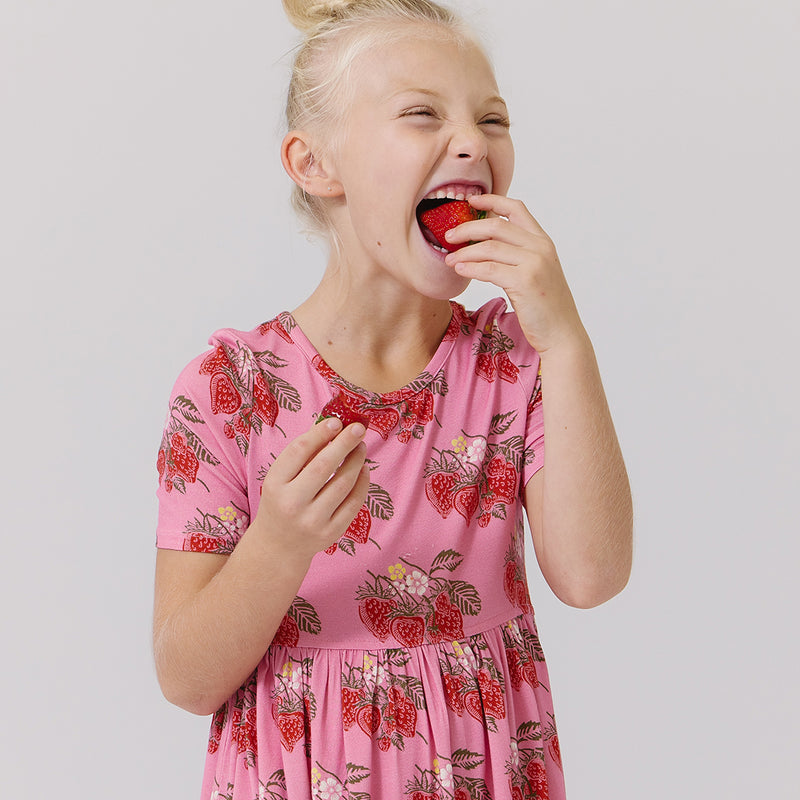 Girls Bamboo Steph Dress - Pink Wild Strawberries