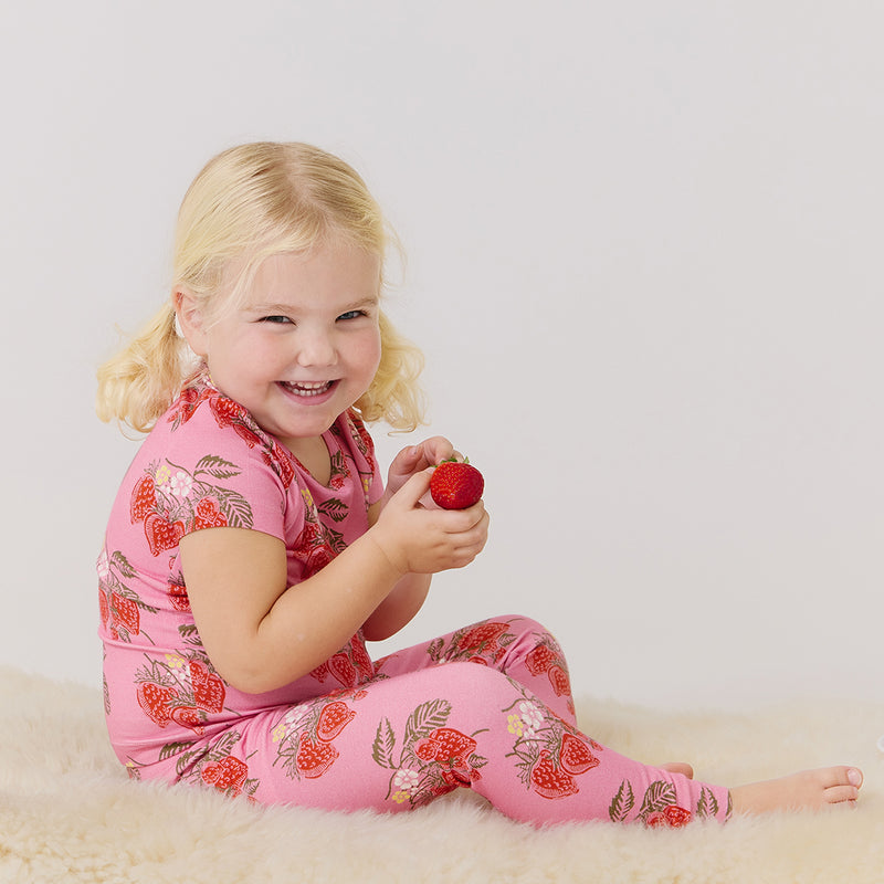 Kids Bamboo PJ Set - Pink Wild Strawberries