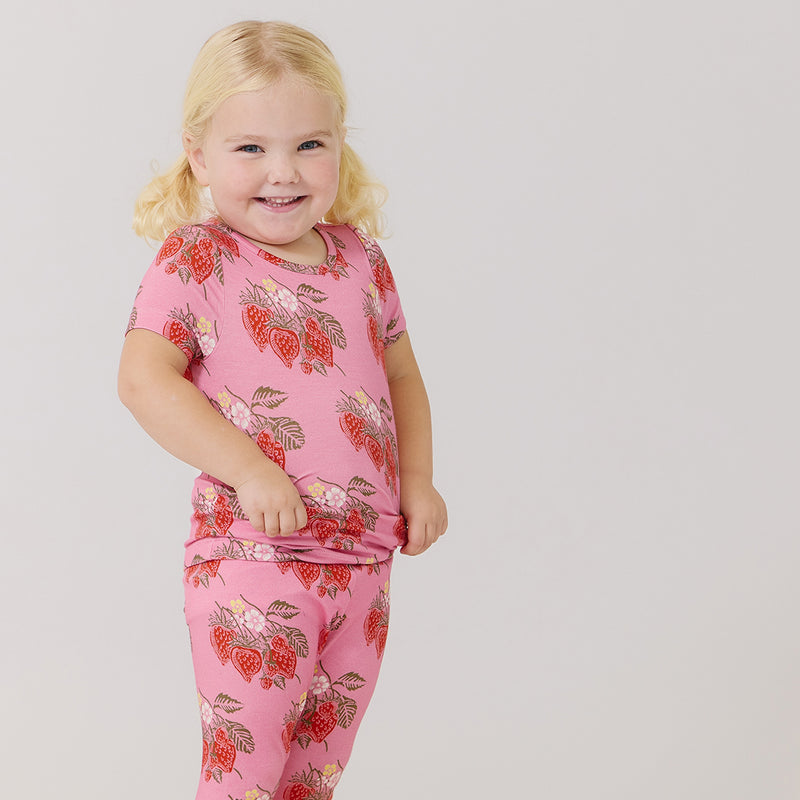 Kids Bamboo PJ Set - Pink Wild Strawberries