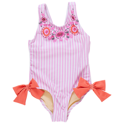 Girls Sutton Suit - Pink Faux Embroidery Stripe